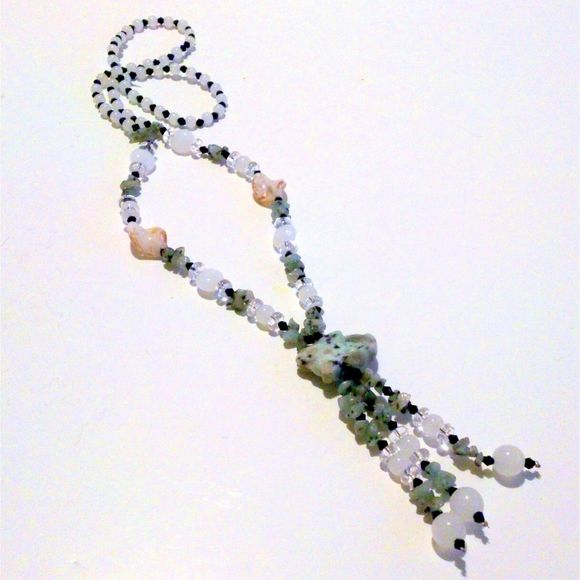 Amazonite Carved Rabbit Genuine Stone and Glass Bead Tassel Necklace - Picture 5 of 6